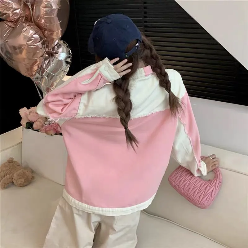 Early autumn short patchwork jacket baseball jacket denim jacket for women spring and autumn tops 2023 new hot style (J0891)