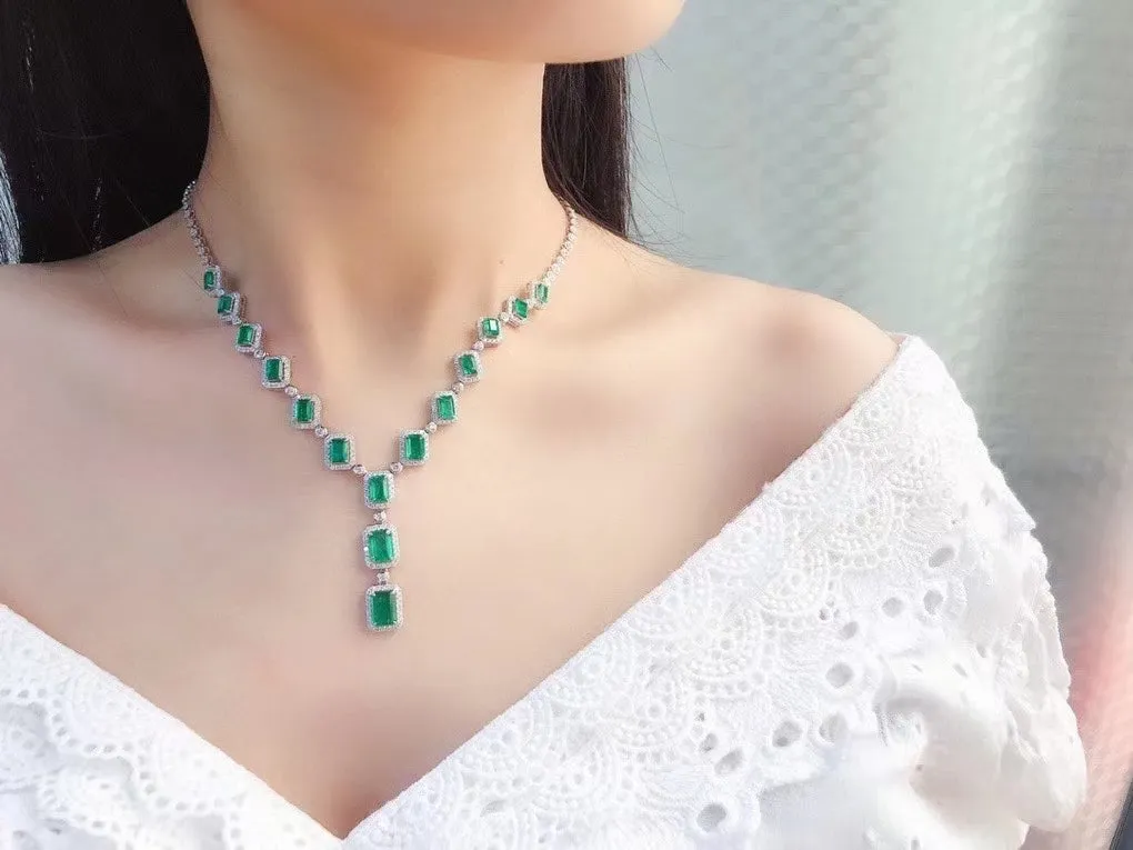 Emerald Diamond Lariat Tennis Chain