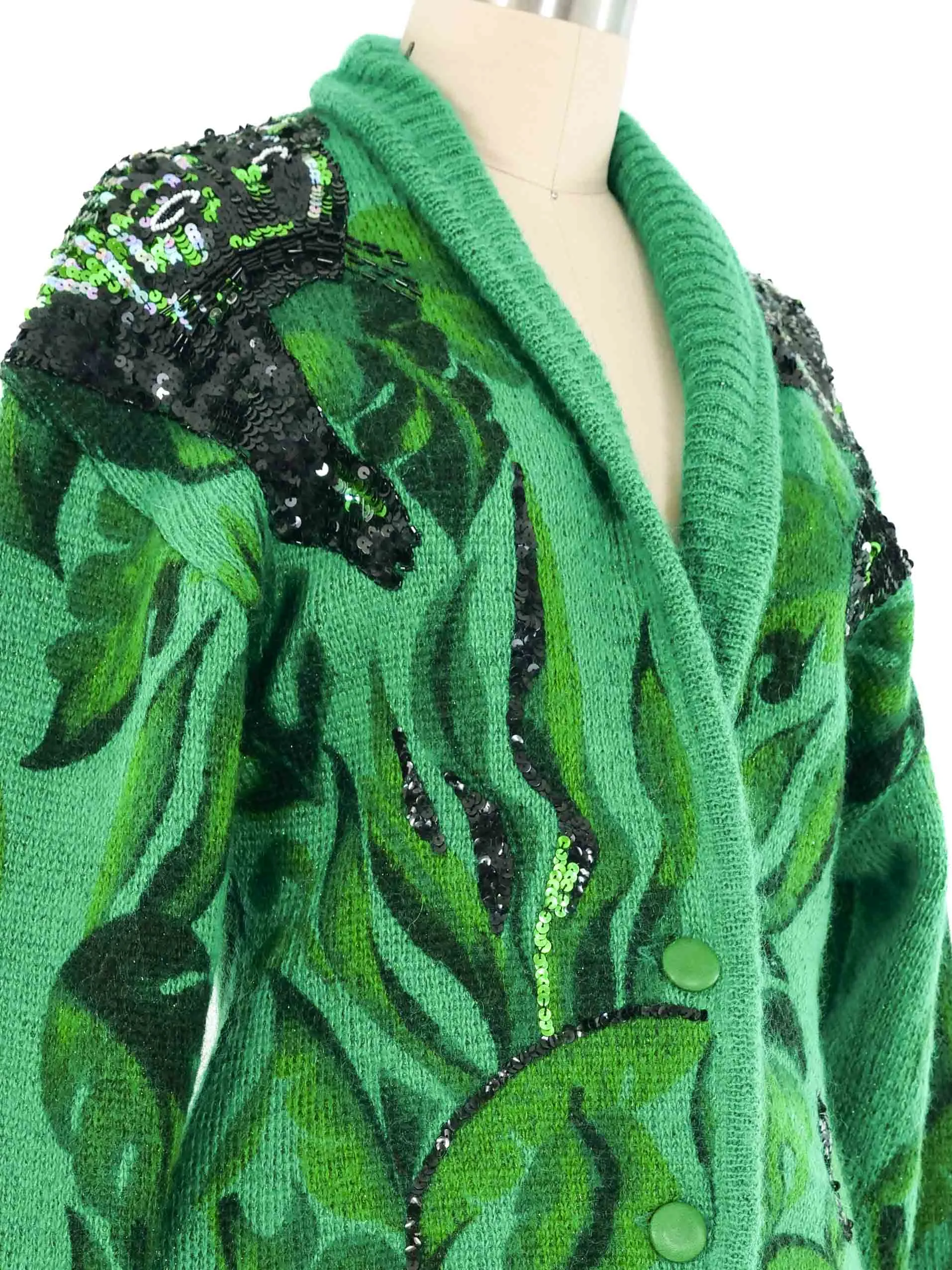 Emerald Sequin Accented Knit Cardigan