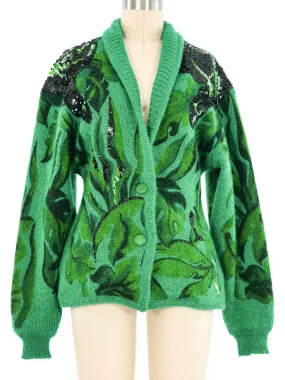 Emerald Sequin Accented Knit Cardigan