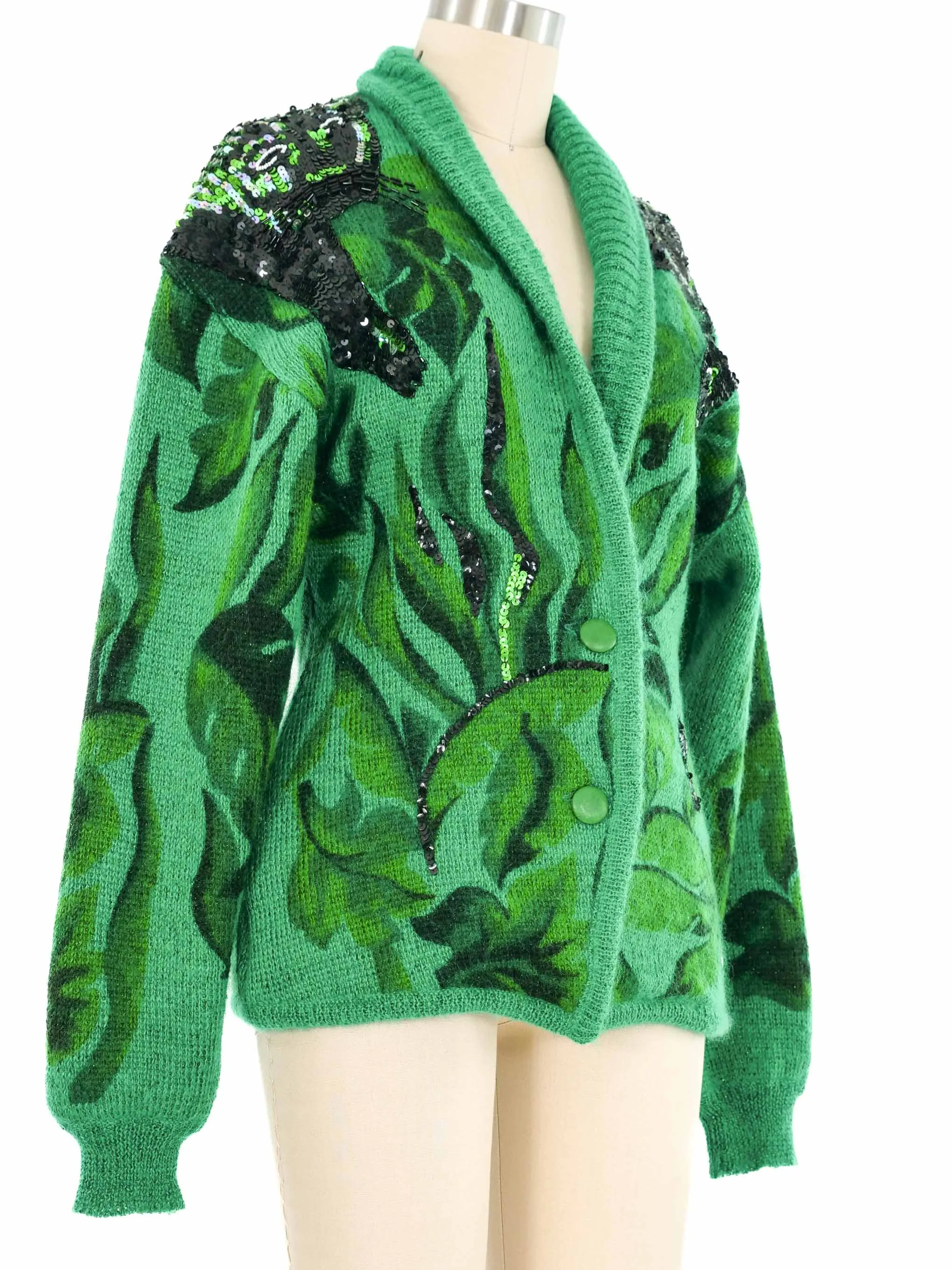 Emerald Sequin Accented Knit Cardigan