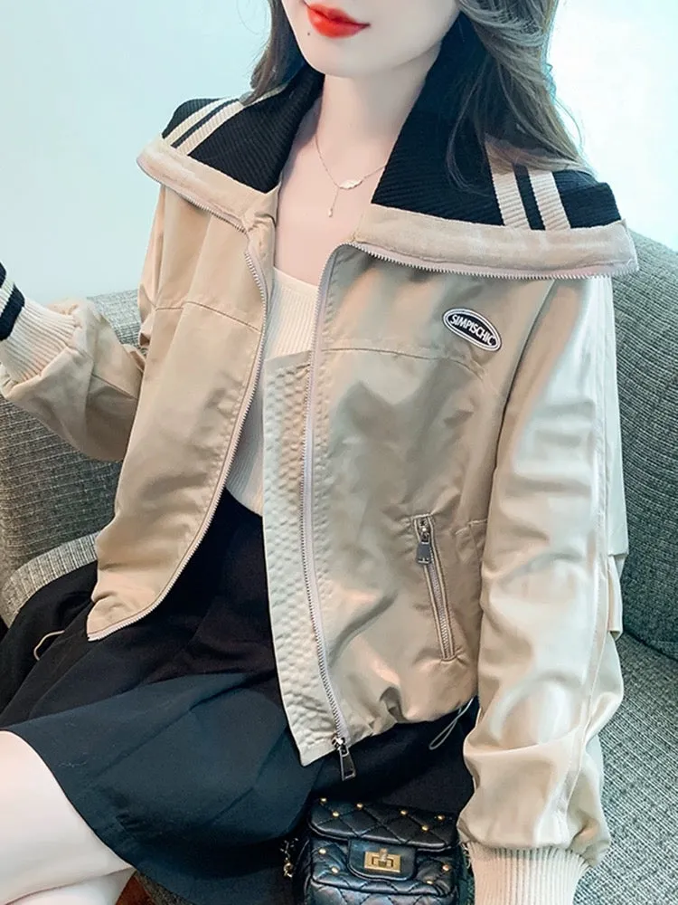 Fashionable navy collar baseball uniform jacket for women spring and winter 2024 winter new style loose slimming jacket top