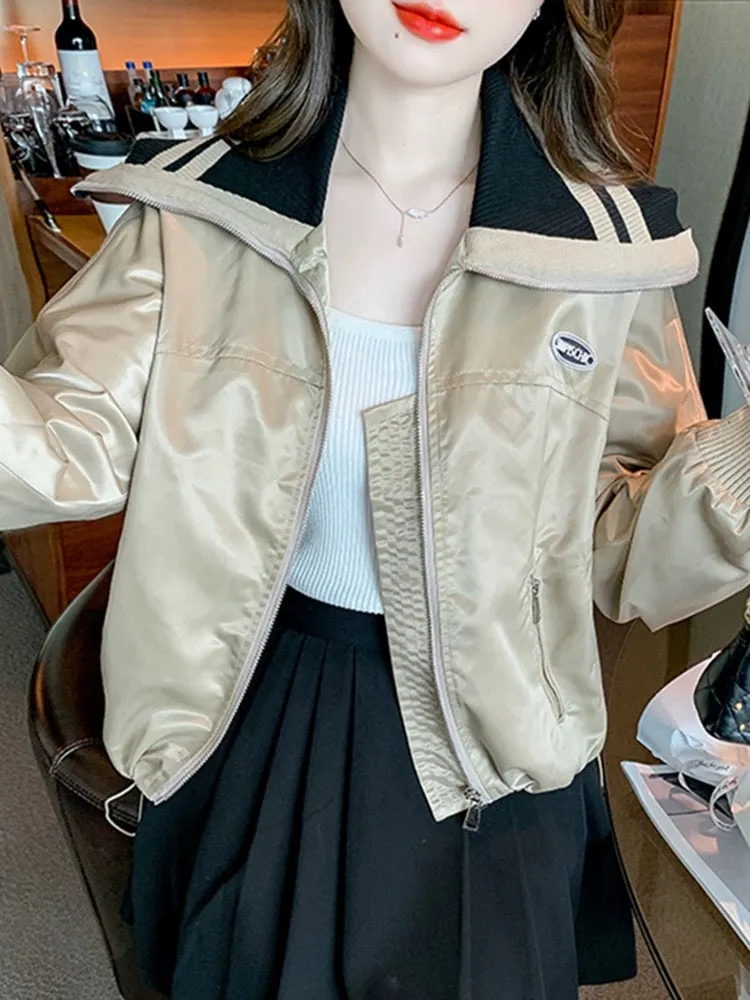 Fashionable navy collar baseball uniform jacket for women spring and winter 2024 winter new style loose slimming jacket top