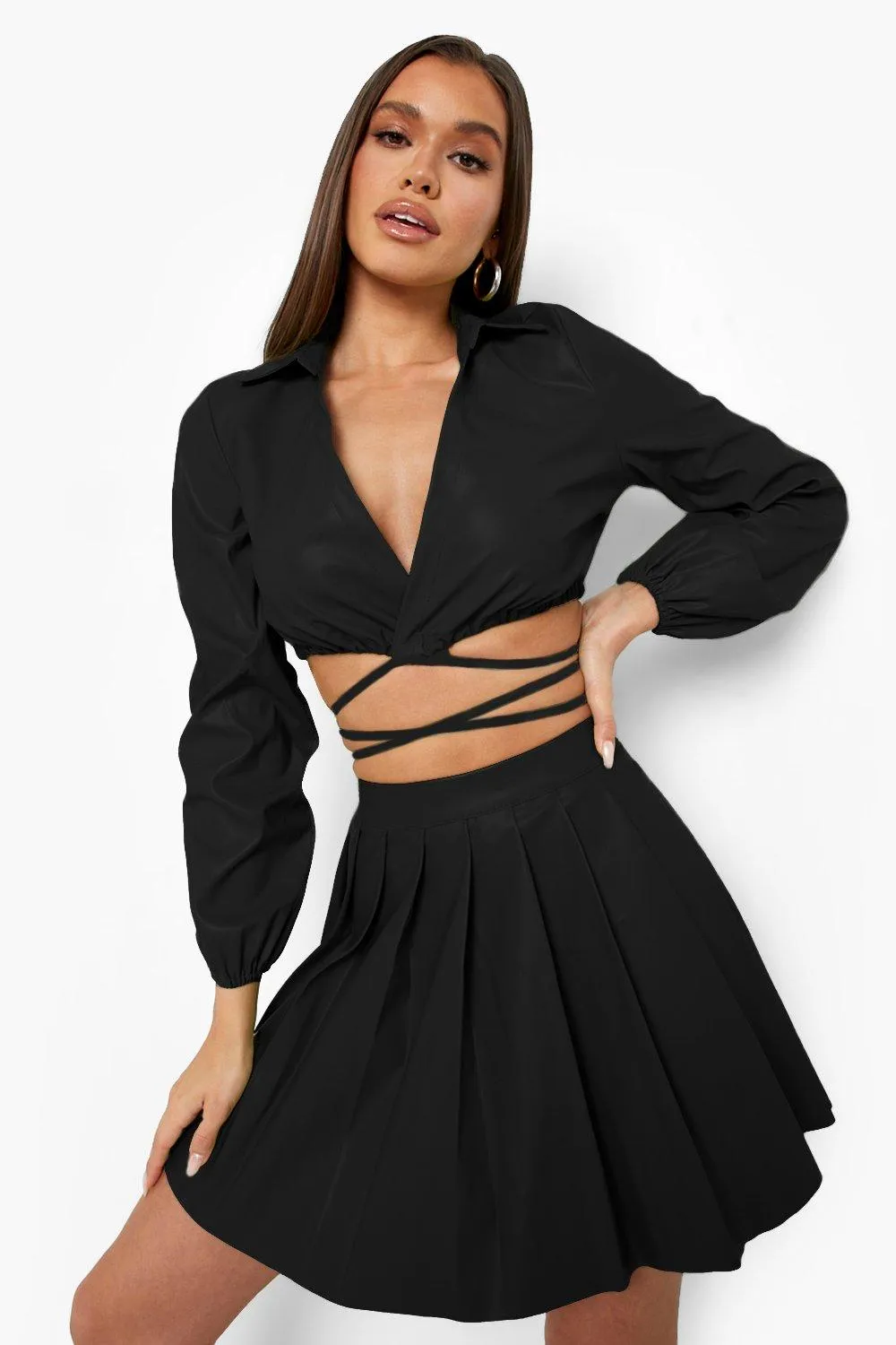 Faux Leather Pleated Tennis Skirt