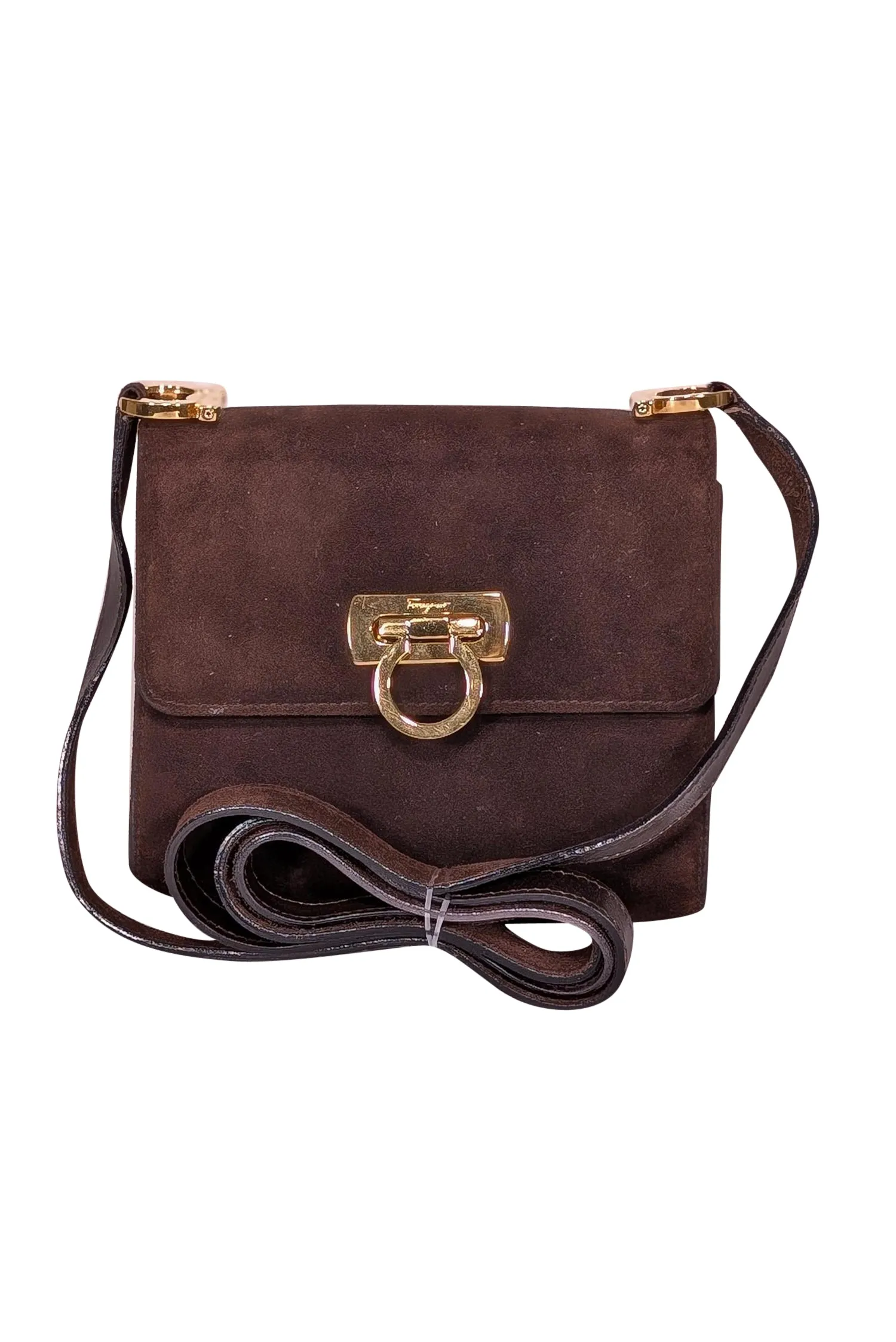 Ferragamo - Chocolate Brown Suede Mini Crossbody Bag