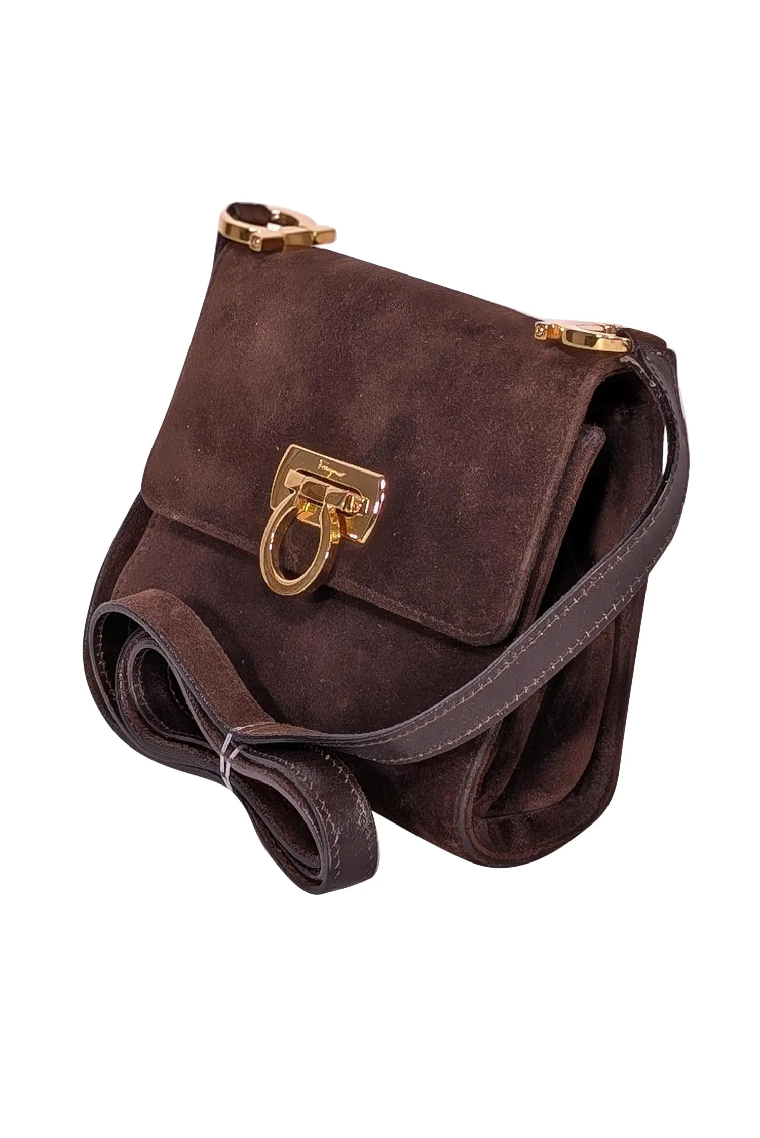 Ferragamo - Chocolate Brown Suede Mini Crossbody Bag