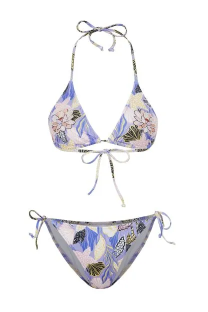 Floral Patterned Triangle Embroidered Regular Bikini Set