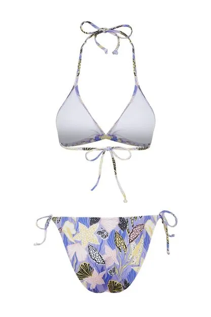 Floral Patterned Triangle Embroidered Regular Bikini Set