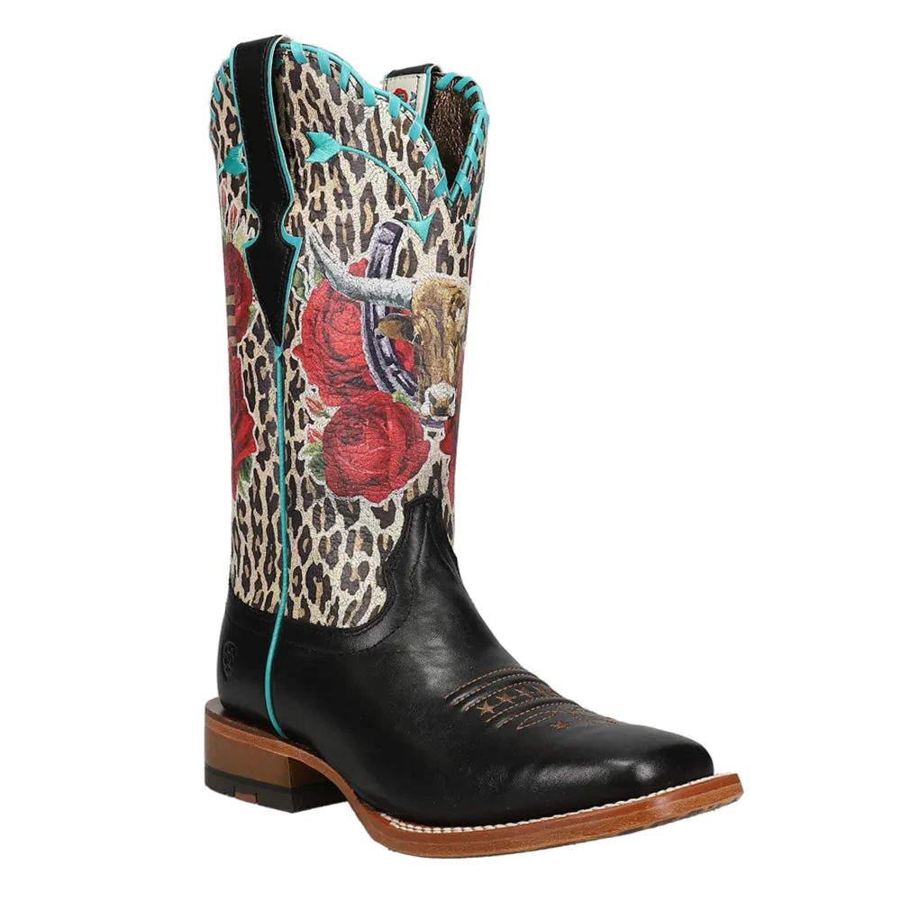 Frontier Rodeo Quincy Graphic Leopard Print Square Toe Cowboy Boots