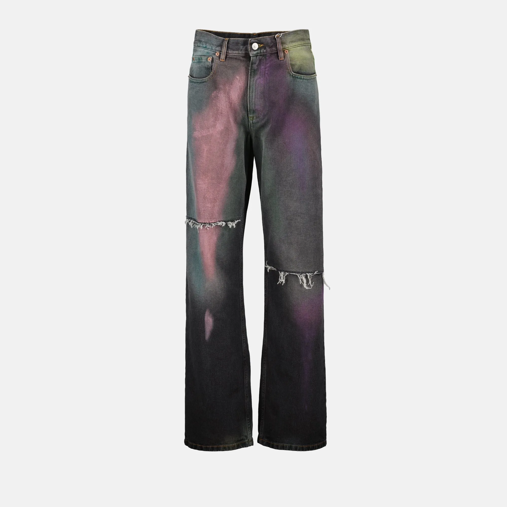 Grey and Violet Distress Denim Jeans