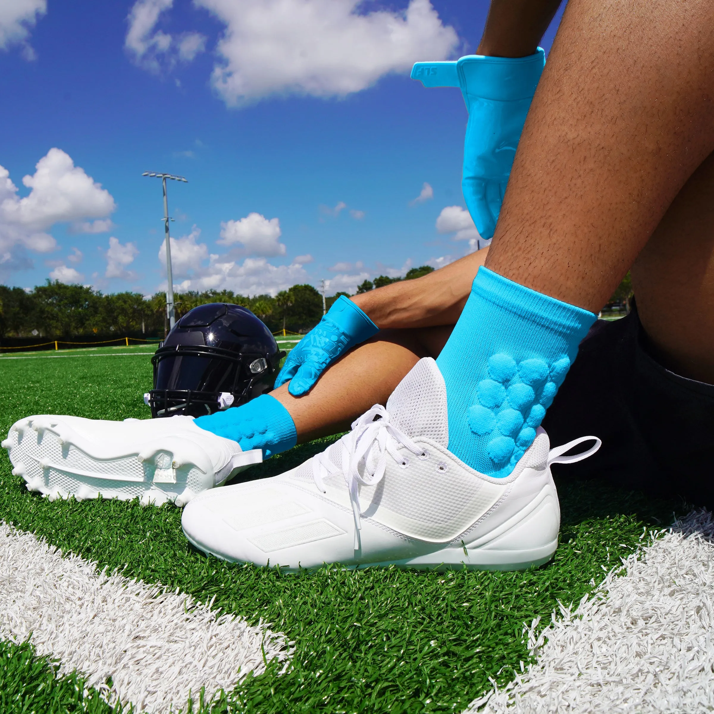 Hue Sky Blue Football Padded Short Socks