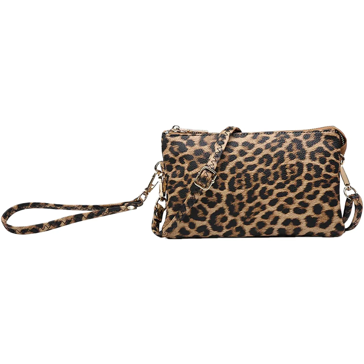 Jen & Co. Riley Leopard 3 Compartment Crossbody Bag Mustard Synthetic