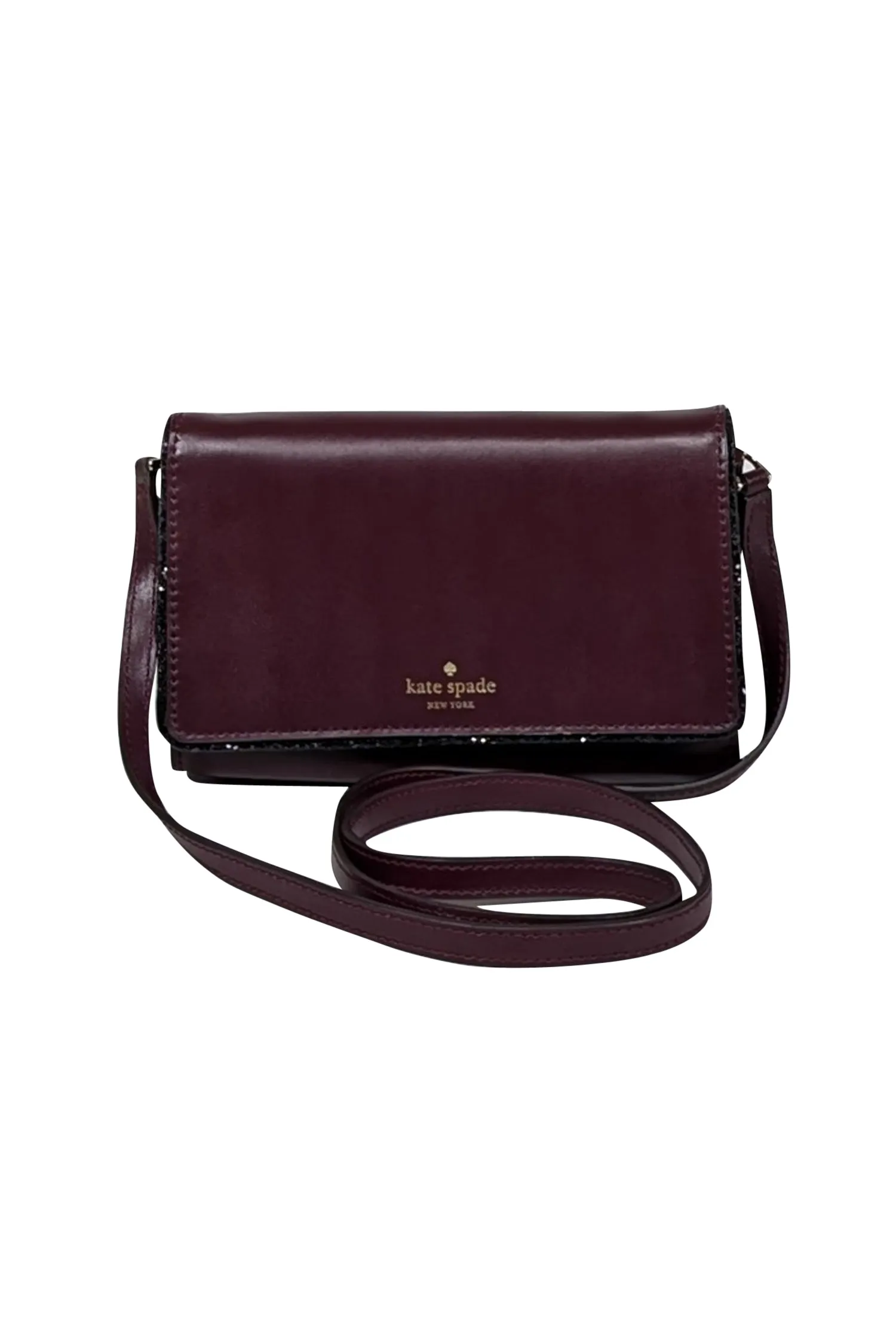 Kate Spade - Wine Leather Crossbody Bag w/ Black Sequin Trim