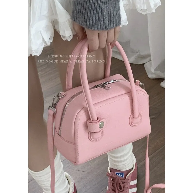 Korean portable bowling bag for women 2024 new fashionable cherry blossom pink small square bag crossbody commuter bag