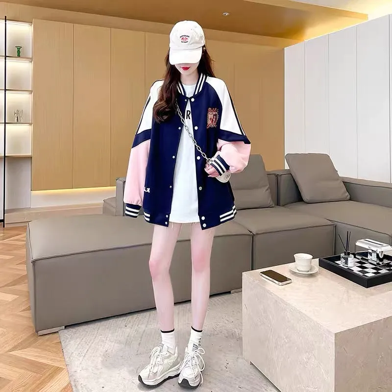 Korean style design baseball uniform jacket for women 2023 new autumn fashionable age-reducing casual versatile jacket trend (J0