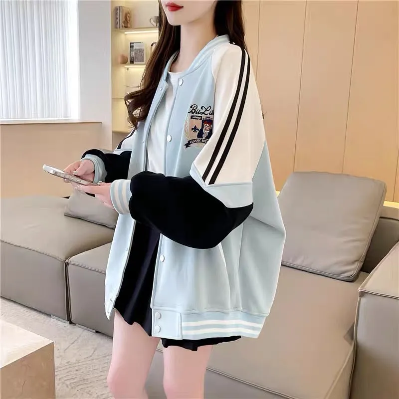 Korean style design baseball uniform jacket for women 2023 new autumn fashionable age-reducing casual versatile jacket trend (J0