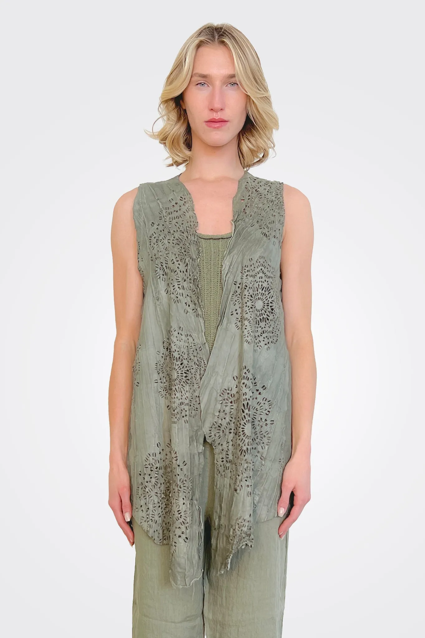 Lasercut Long Vest - Green