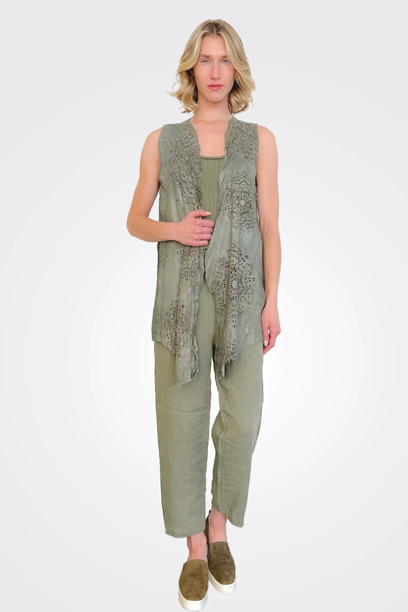 Lasercut Long Vest - Green