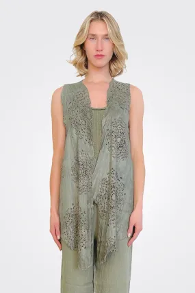 Lasercut Long Vest - Green