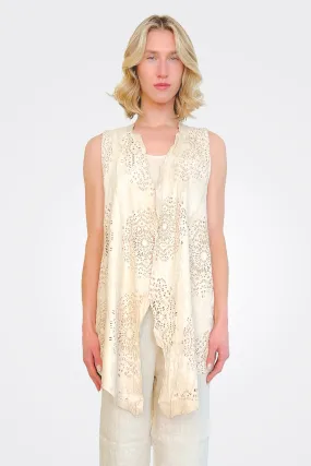 Lasercut Long Vest - Ivory