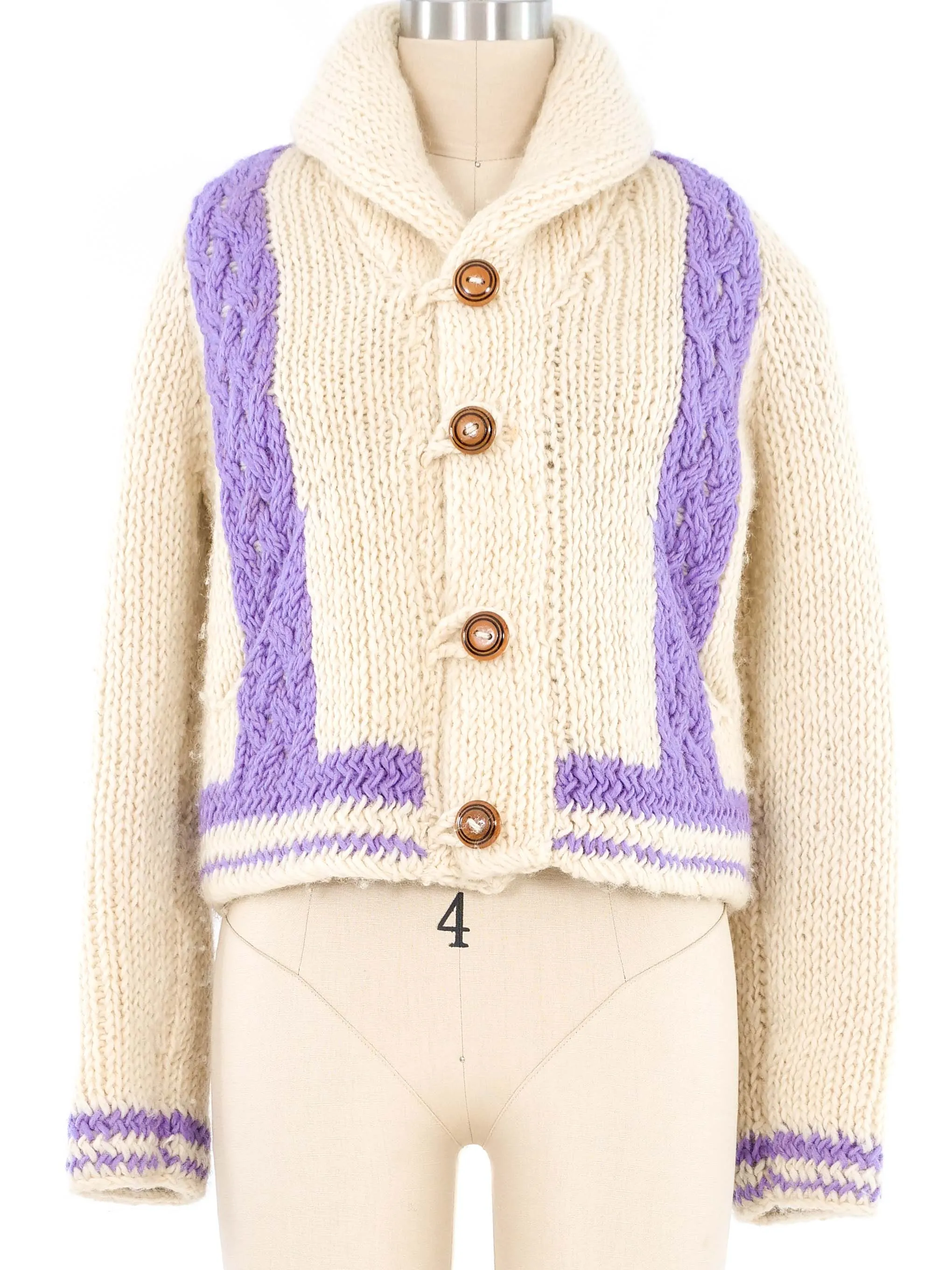 Lavender Stripe Mexican Chunky Knit Cardigan