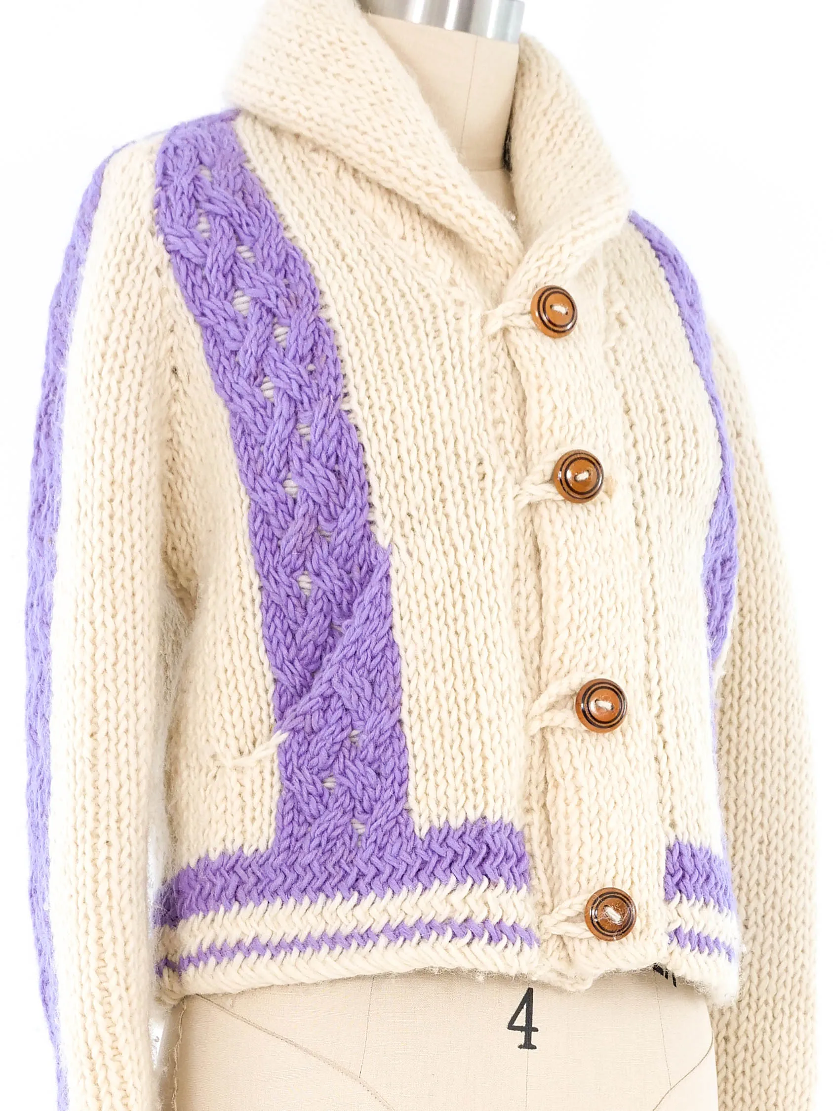 Lavender Stripe Mexican Chunky Knit Cardigan