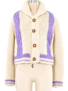 Lavender Stripe Mexican Chunky Knit Cardigan