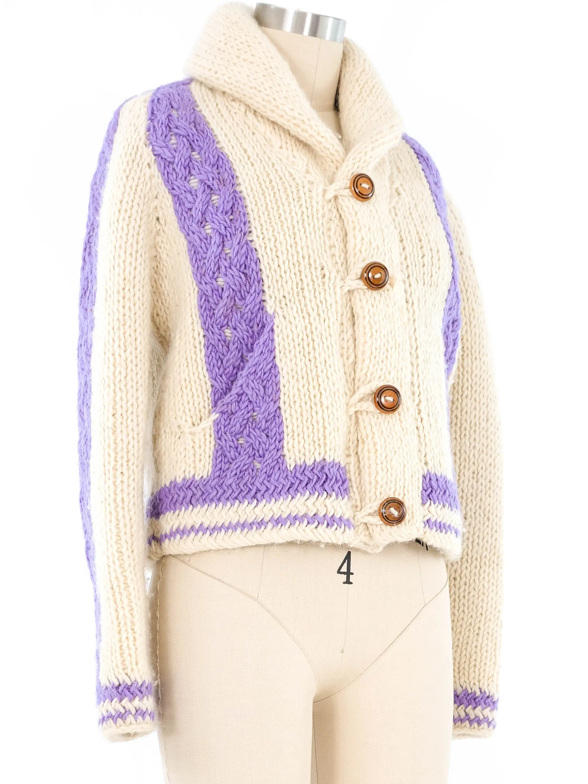 Lavender Stripe Mexican Chunky Knit Cardigan