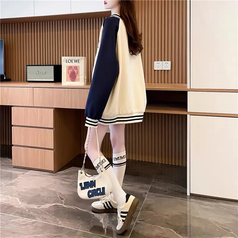 Loose and Western style age-reducing cartoon baseball uniform jacket for women 2023 new autumn casual versatile Korean cardigan 