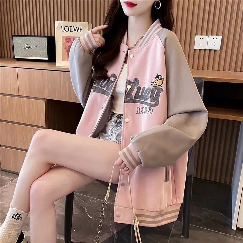 Loose and Western style age-reducing cartoon baseball uniform jacket for women 2023 new autumn casual versatile Korean cardigan 