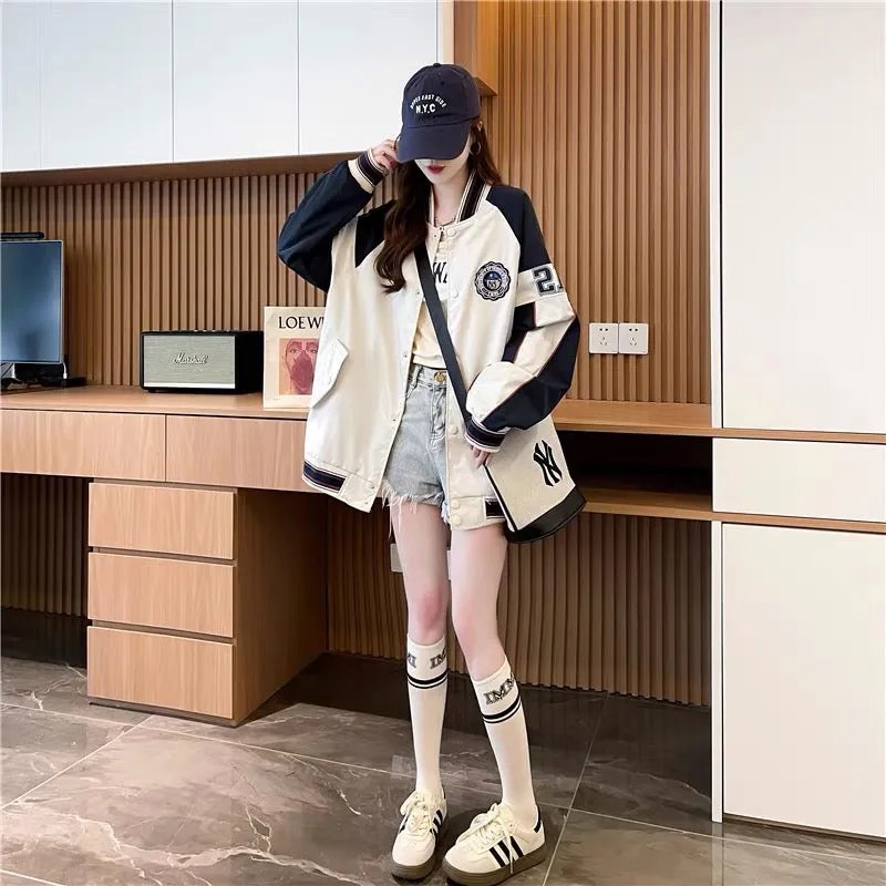 Loose casual versatile age-reducing jacket for women 2023 new autumn style Korean style baseball uniform cardigan (S0518)