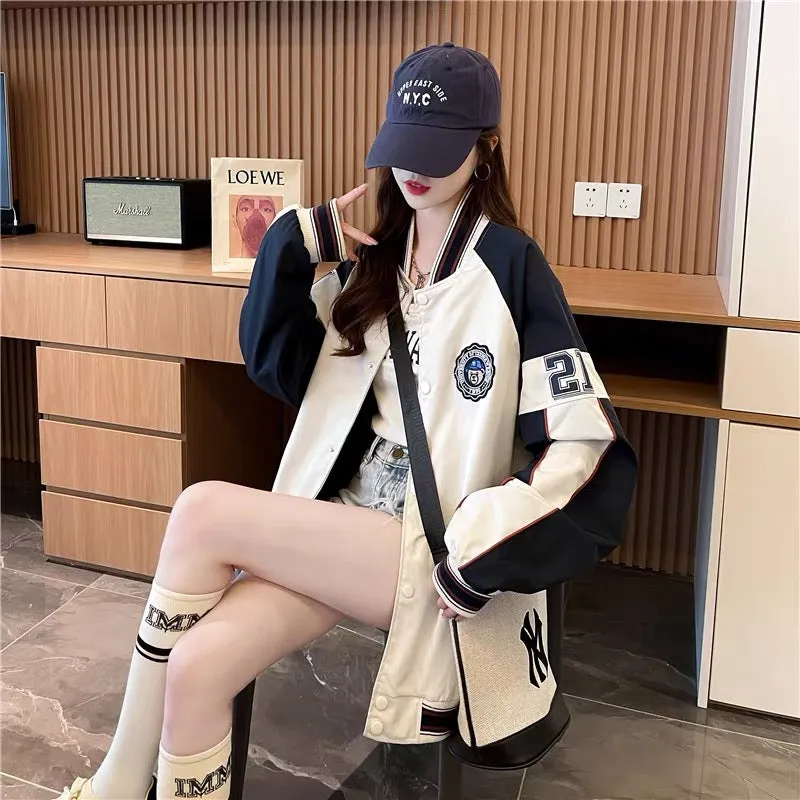 Loose casual versatile age-reducing jacket for women 2023 new autumn style Korean style baseball uniform cardigan (S0518)