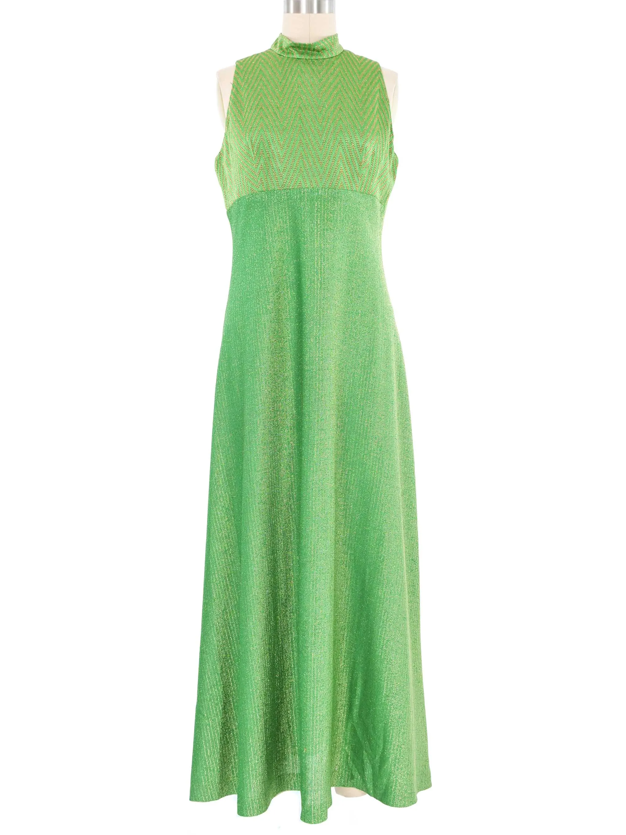 Metallic Kelly Green Maxi Dress Cardigan Ensemble