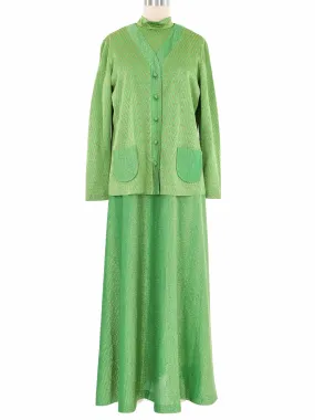 Metallic Kelly Green Maxi Dress Cardigan Ensemble