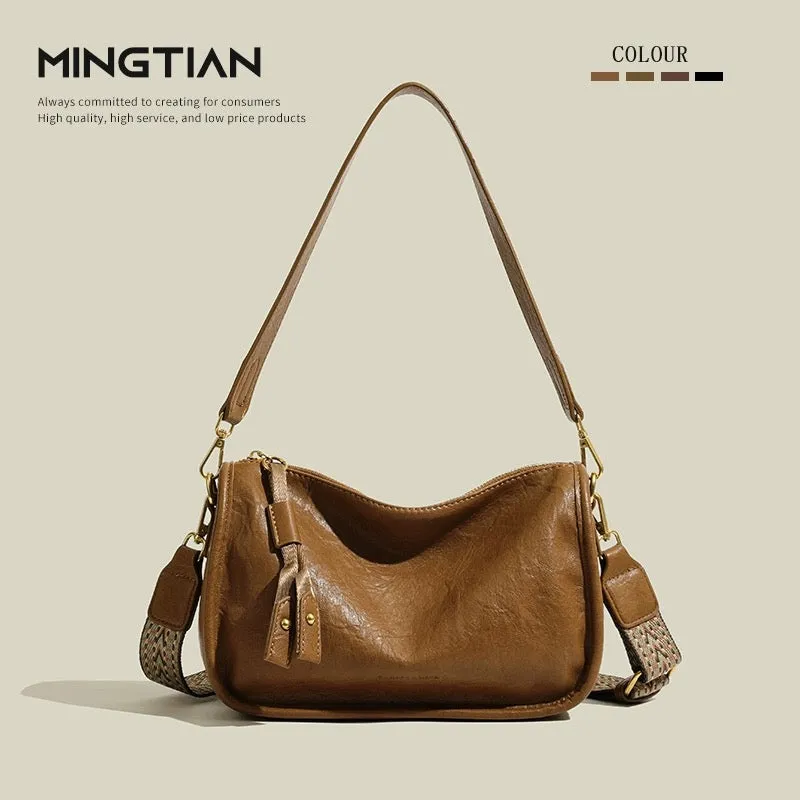 MINGTIAN Autumn and Winter Large Capacity Underarm Women's Bag 2024 New Soft Leather Retro Pillow Bag Commuting Crossbody Bag