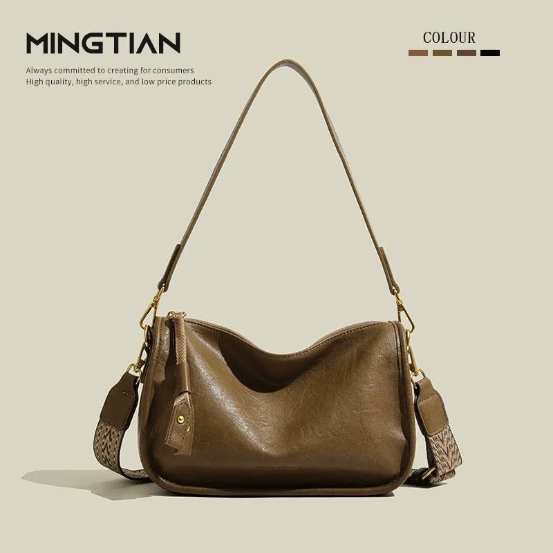 MINGTIAN Autumn and Winter Large Capacity Underarm Women's Bag 2024 New Soft Leather Retro Pillow Bag Commuting Crossbody Bag