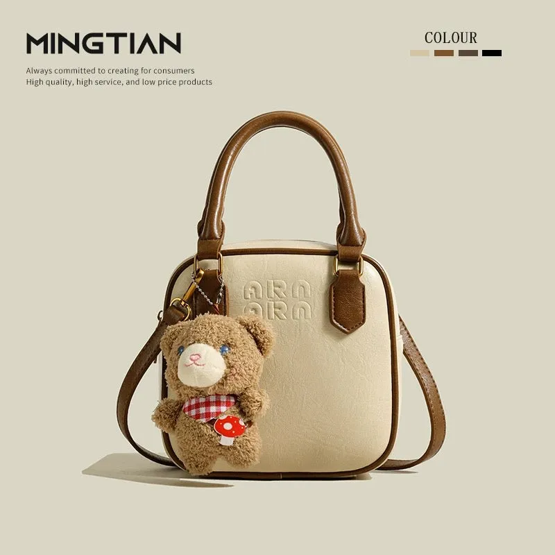 MINGTIAN Autumn and Winter Versatile Retro Small Bag Women's 2024 New Student Cute Handbag Crossbody Small Square Bag