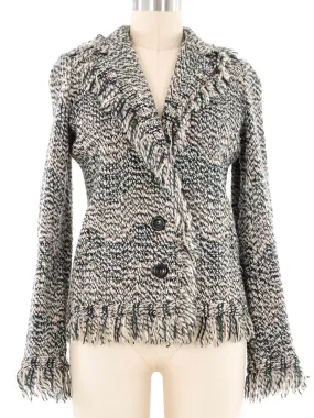 Missoni Grey Fringed Knit Cardigan