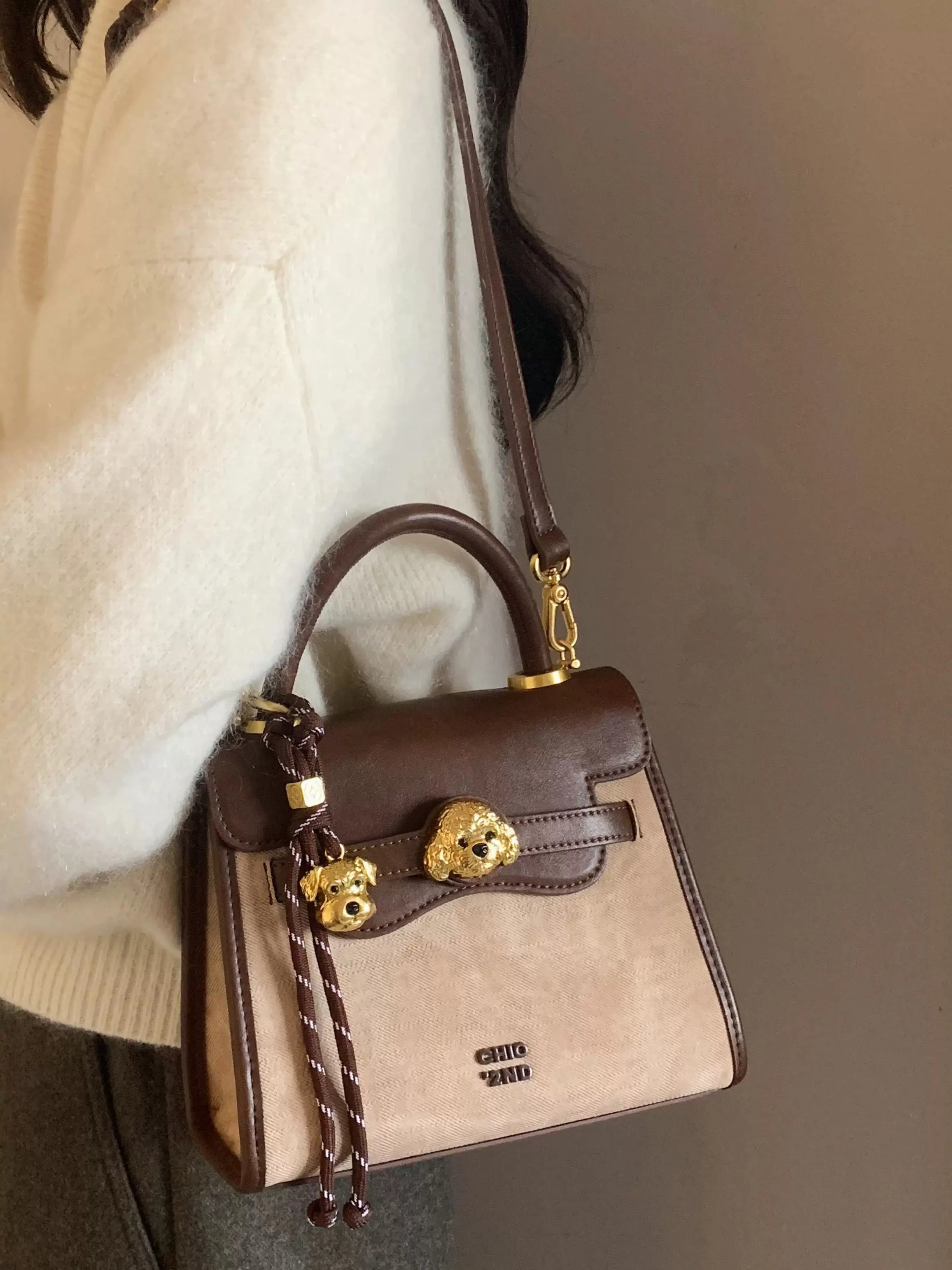 Nanfeng chio2nd Bread Puppy Mocha Art Gallery Kelly Bag Women's Retro High-end Handbag Crossbody Bag