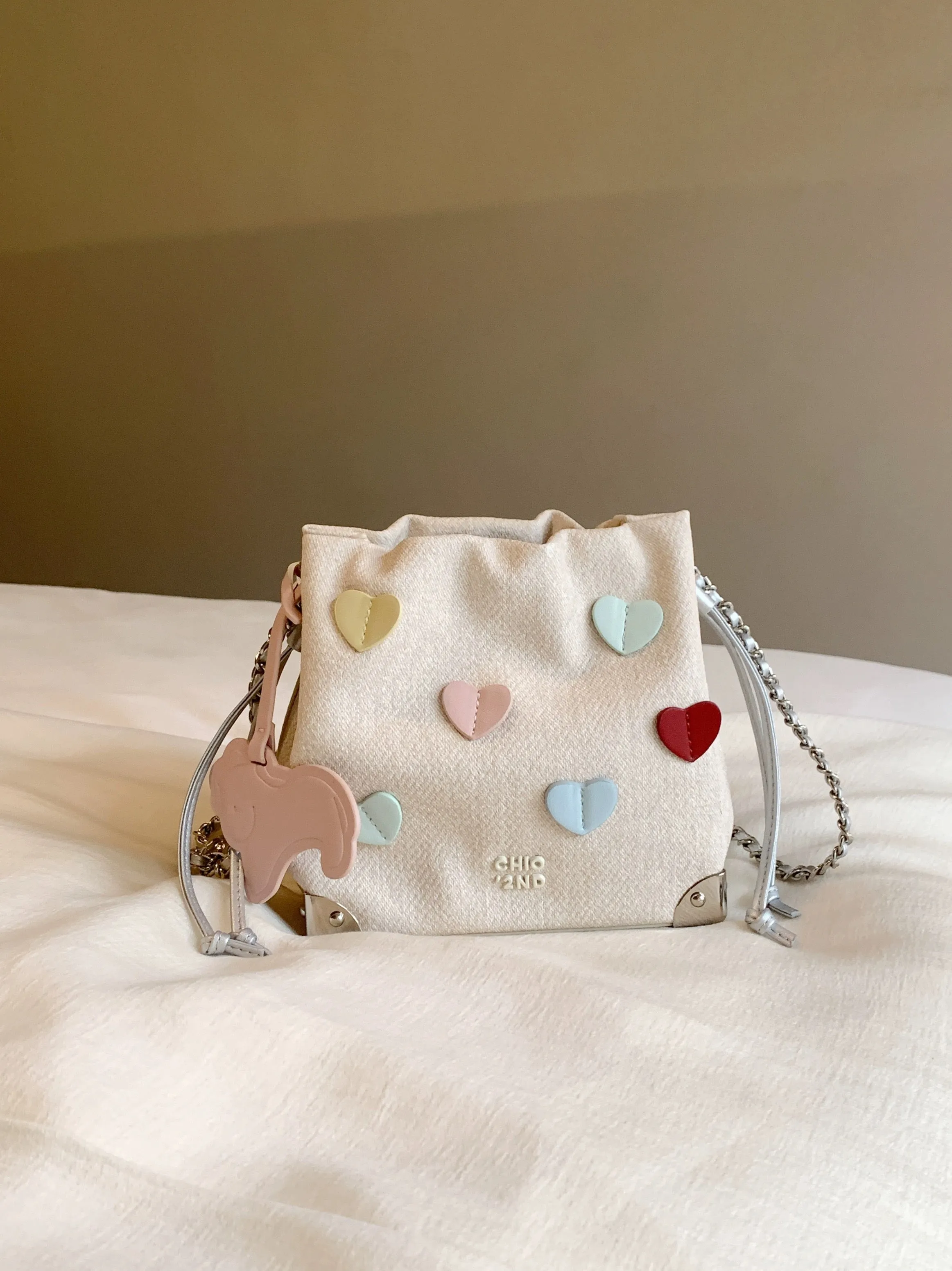 Nanfeng Chio2nd sweet confession bucket bag for girls 2024 new summer peach heart chain crossbody bag