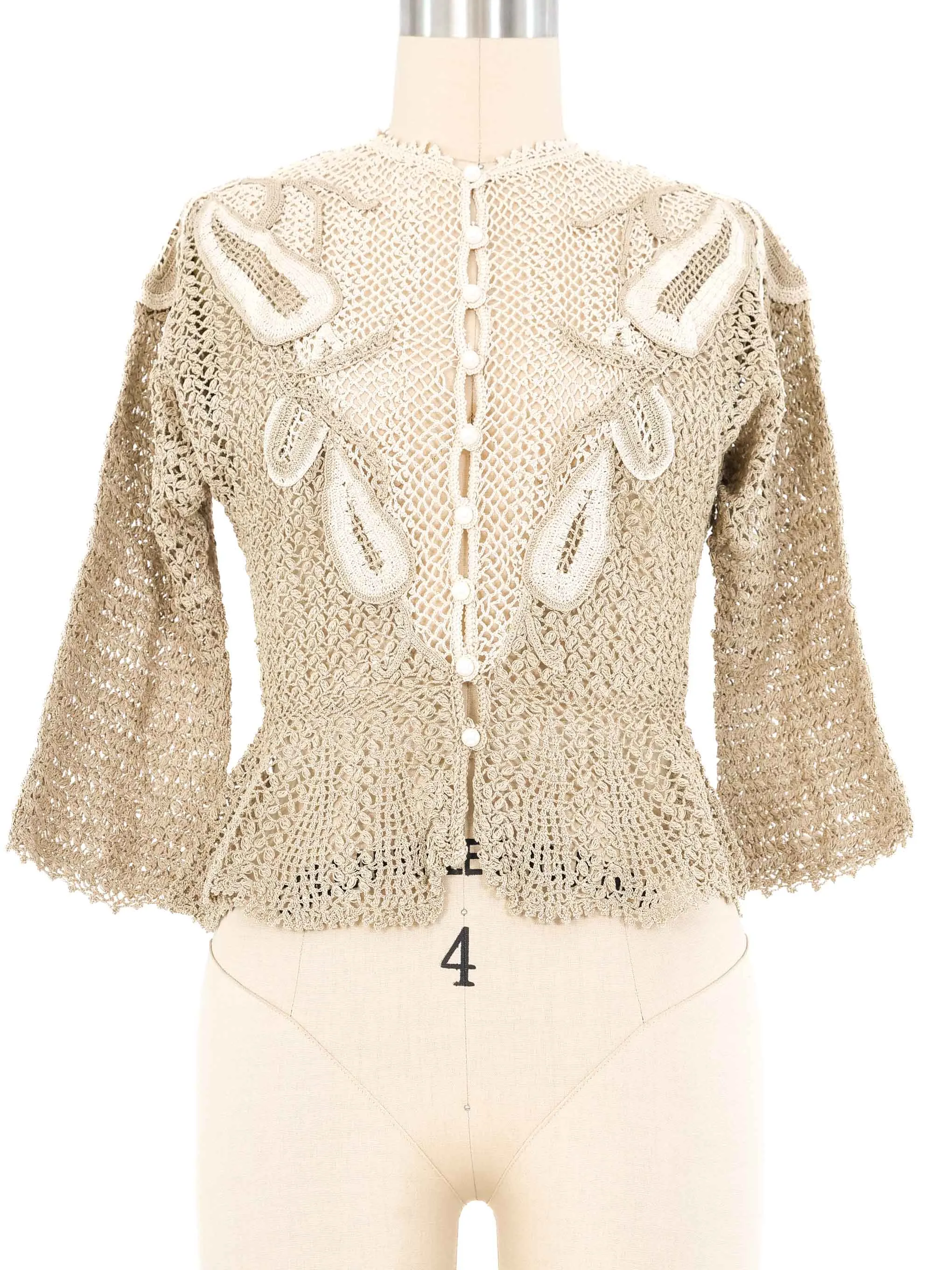 Natural Peplum Crochet Cardigan