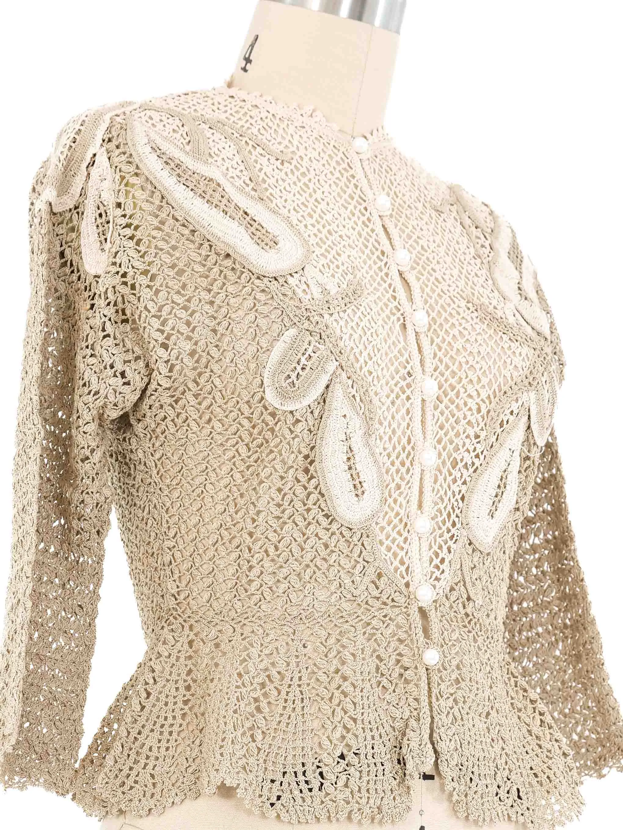 Natural Peplum Crochet Cardigan