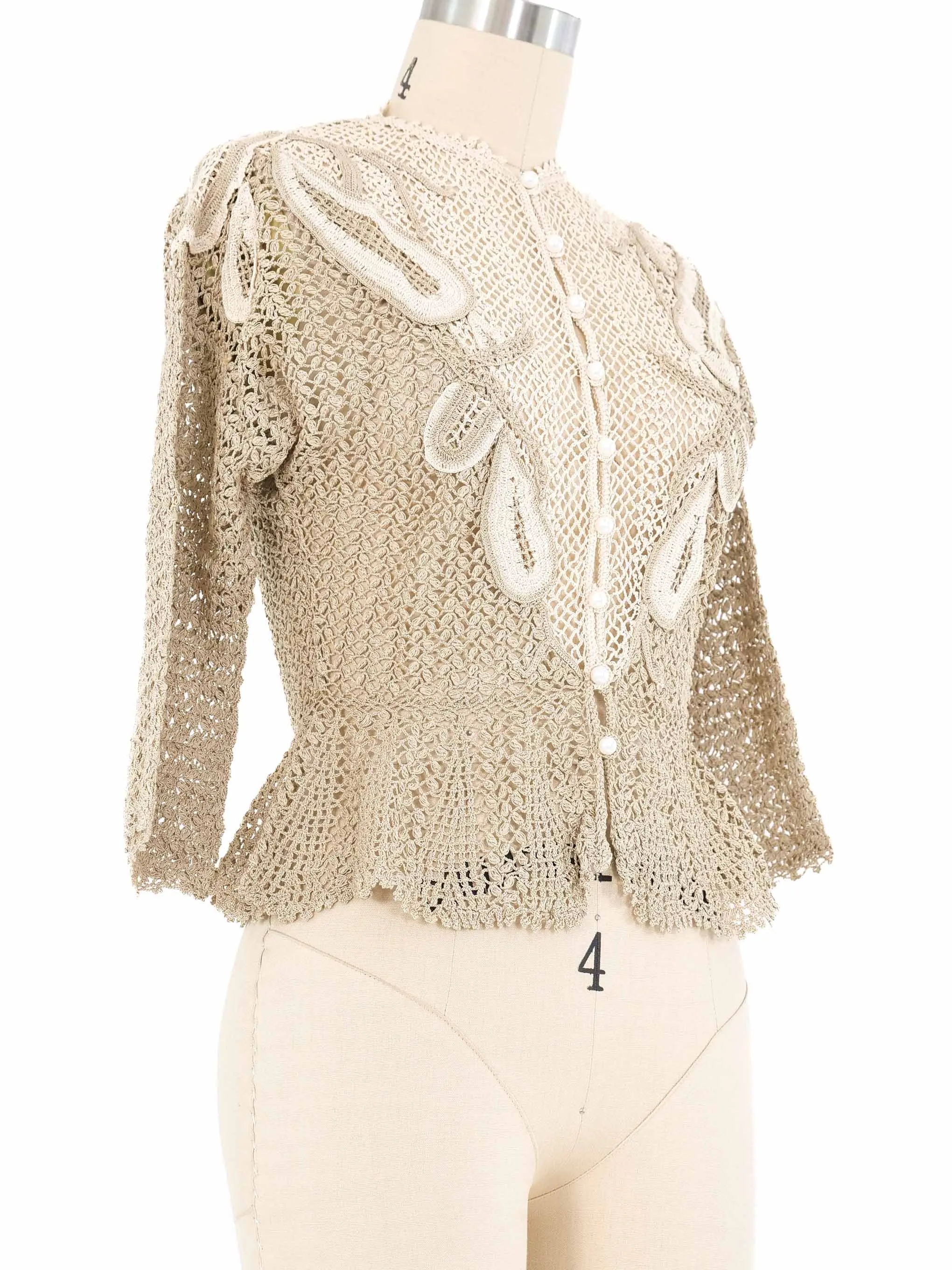 Natural Peplum Crochet Cardigan