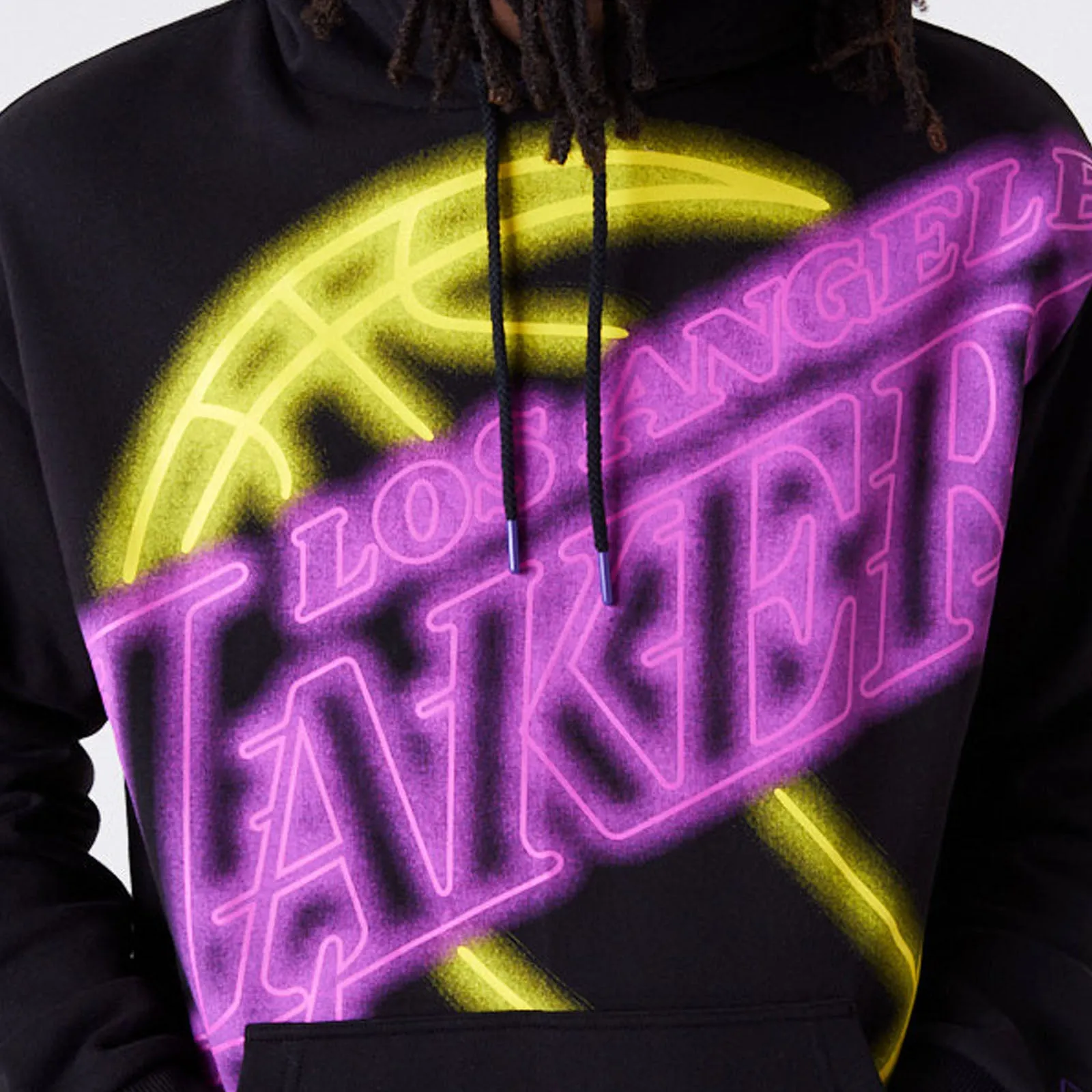 New Era Mens LA Lakers NBA Neon Team Logo Hoodie - Black