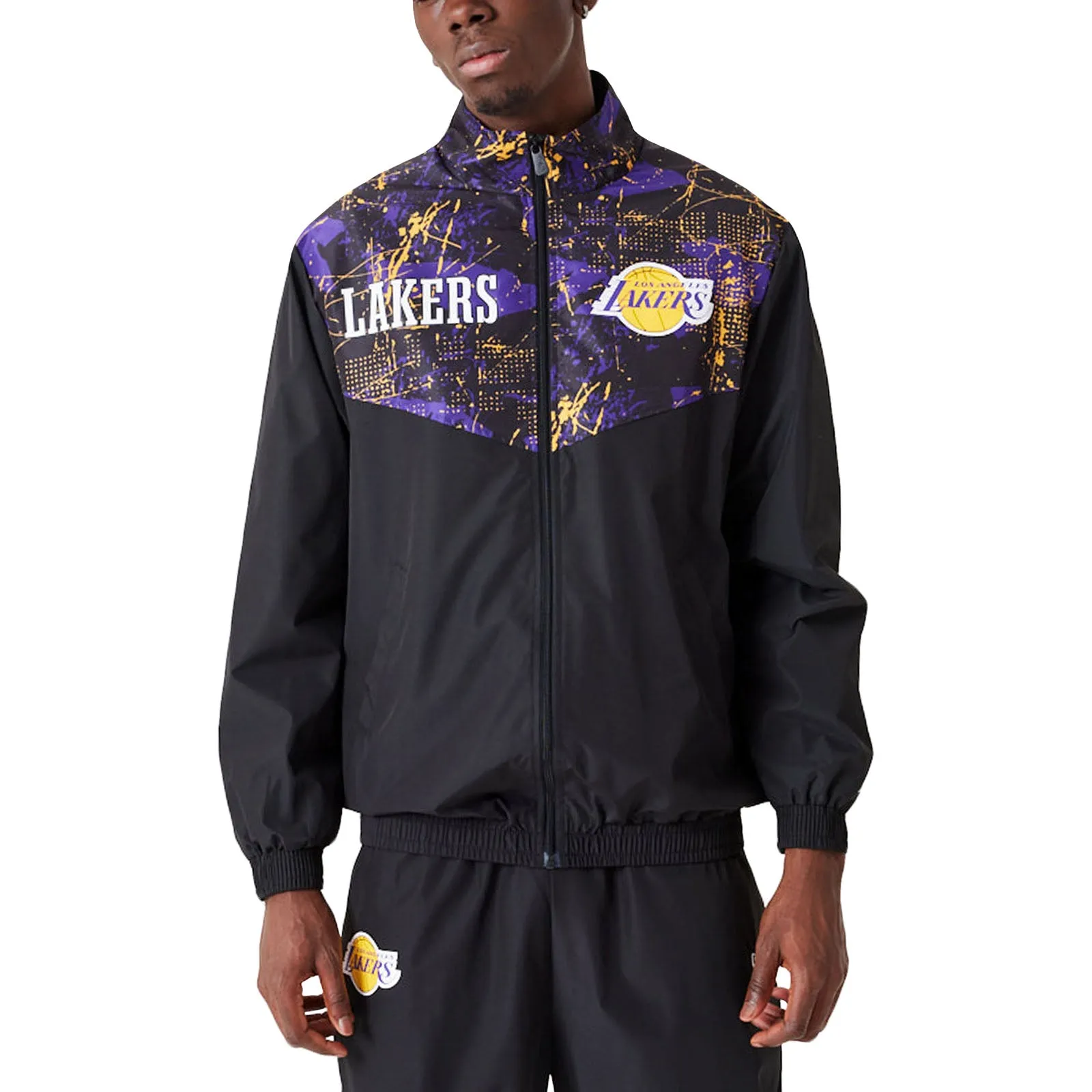 New Era Mens Los Angeles Lakers All Over Print Full Zip Track Jacket - Black