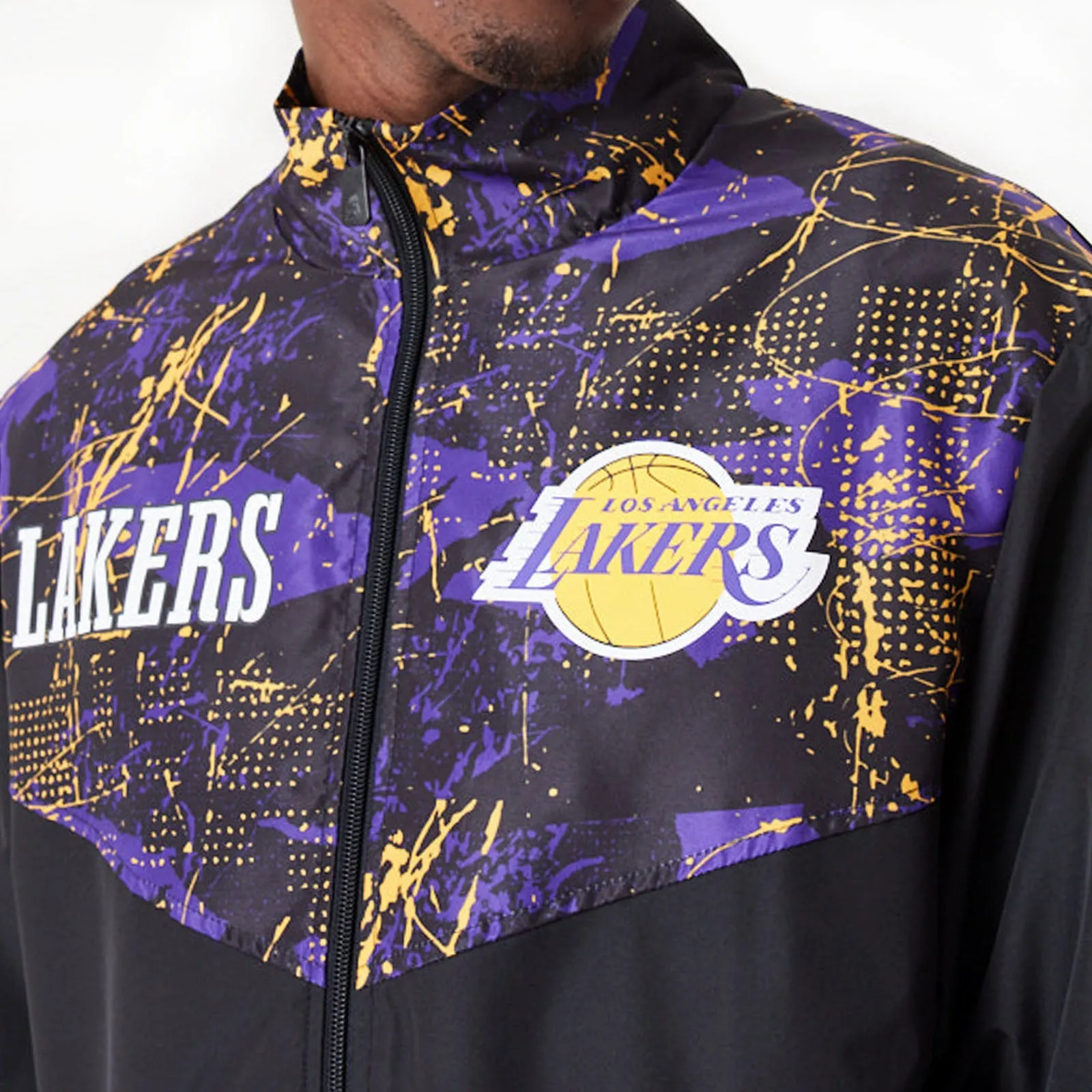 New Era Mens Los Angeles Lakers All Over Print Full Zip Track Jacket - Black