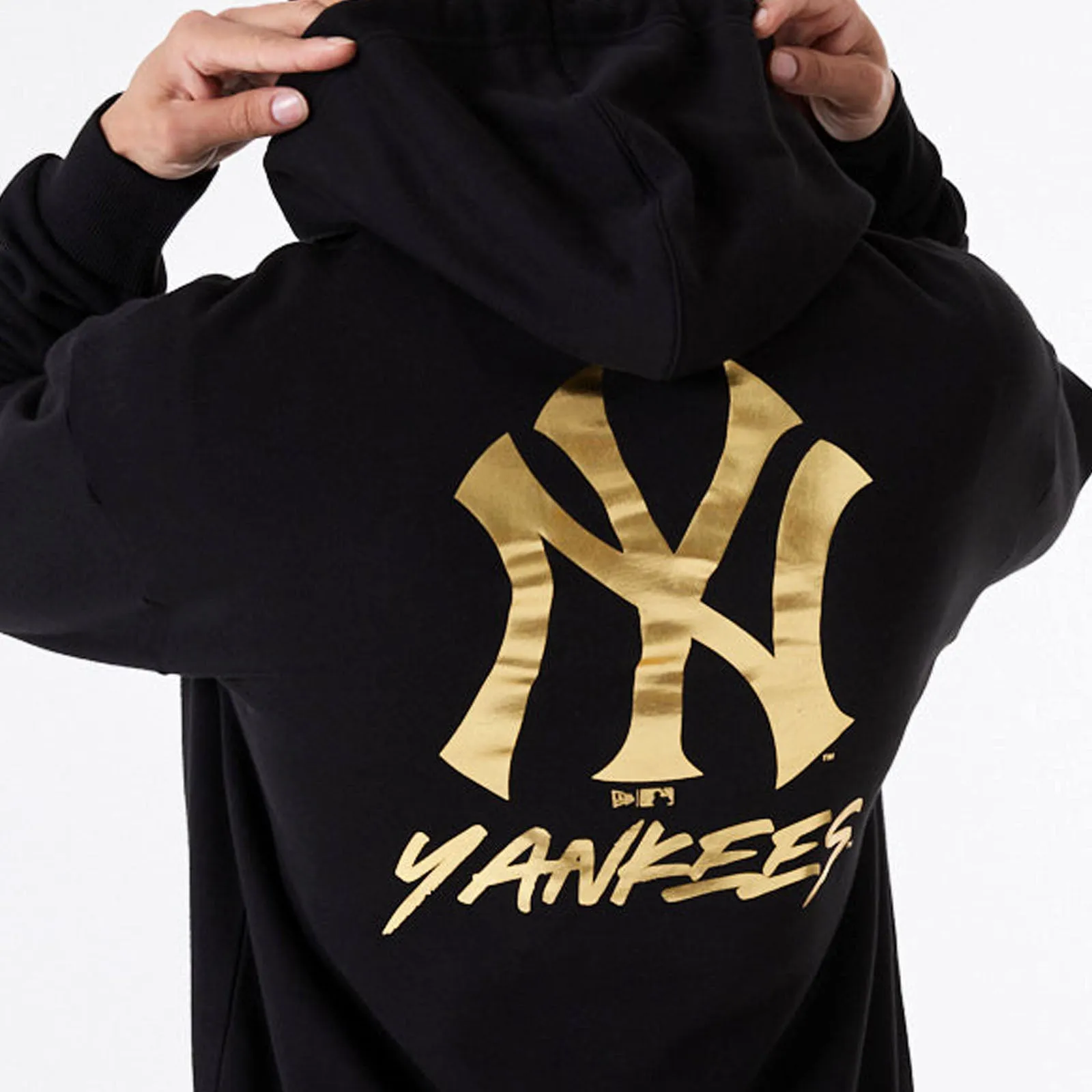 New Era Mens New York Yankees MLB Oversized Team Logo Hoodie - Black