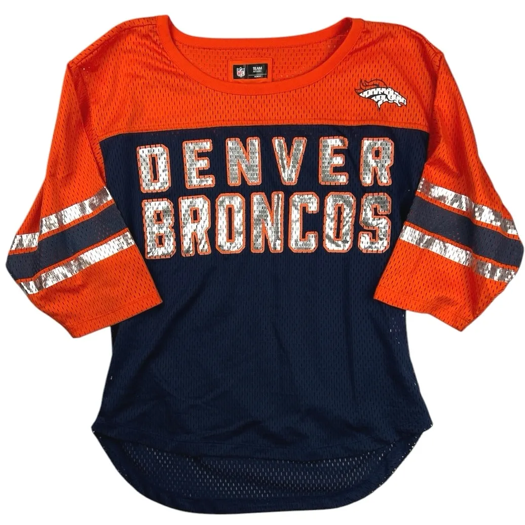 NFL Team Apparel Football Denver Broncos Orange Blue Jersey T Shirt Top Size S