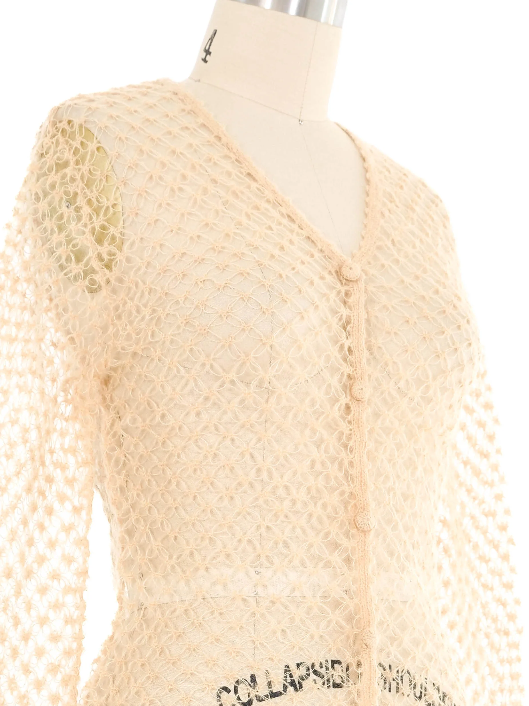 Nude Mohair Open Knit Cardigan