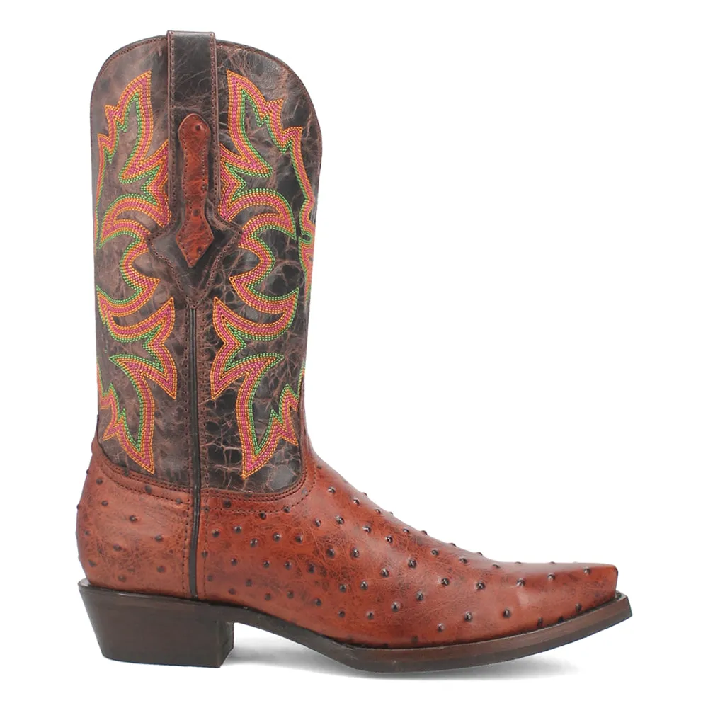 Outlaw Embroidered Ostrich Print Snip Toe Cowboy Boots